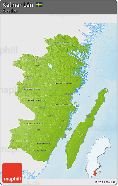 Physical 3D Map of Kalmar Län, single color outside