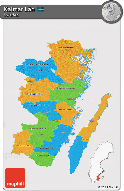 Political 3D Map of Kalmar Län, cropped outside