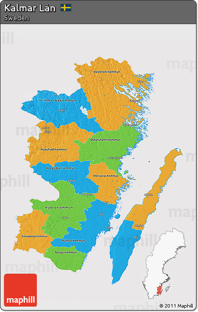 Political 3D Map of Kalmar Län, cropped outside
