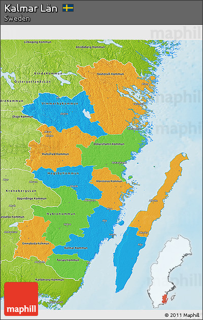 Political 3D Map of Kalmar Län, physical outside
