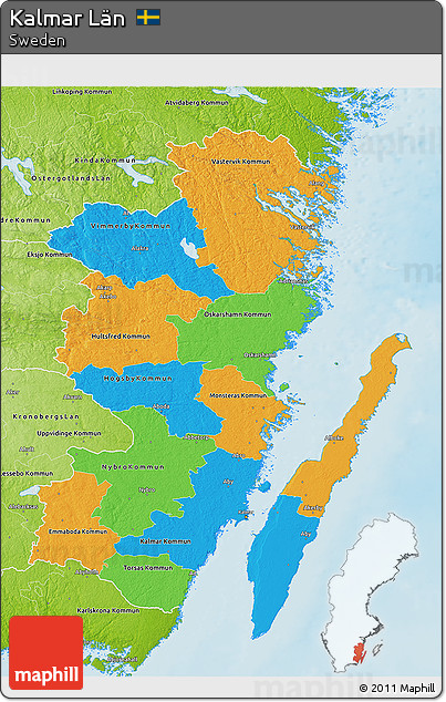 Political 3D Map of Kalmar Län, physical outside