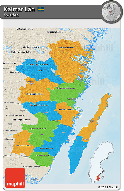 Political 3D Map of Kalmar Län, shaded relief outside