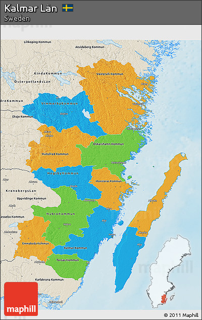 Political 3D Map of Kalmar Län, shaded relief outside