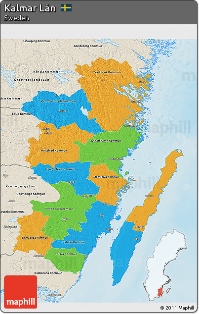 Political 3D Map of Kalmar Län, shaded relief outside