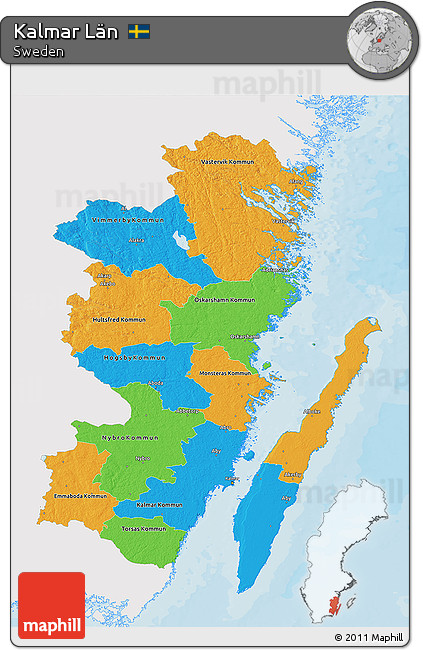 Political 3D Map of Kalmar Län, single color outside