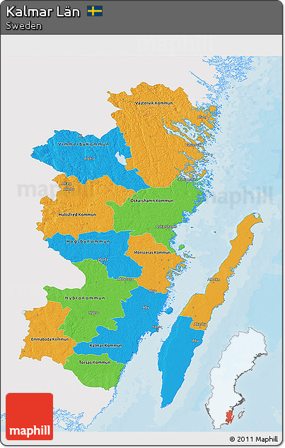 Political 3D Map of Kalmar Län, single color outside