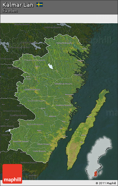 Satellite 3D Map of Kalmar Län, darken