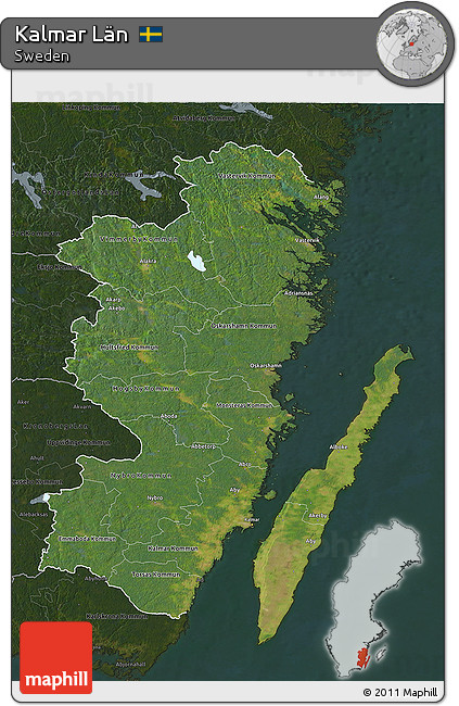 Satellite 3D Map of Kalmar Län, darken