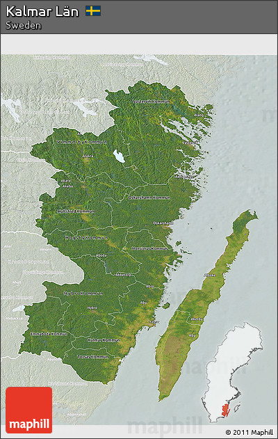 Satellite 3D Map of Kalmar Län, lighten