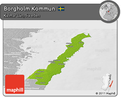 Physical Panoramic Map of Borgholm Kommun, lighten, desaturated