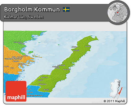 Physical Panoramic Map of Borgholm Kommun, political outside