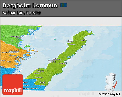 Physical Panoramic Map of Borgholm Kommun, political outside