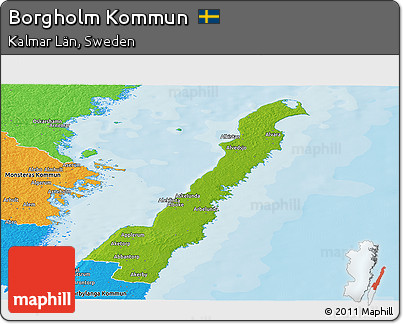 Physical Panoramic Map of Borgholm Kommun, political outside