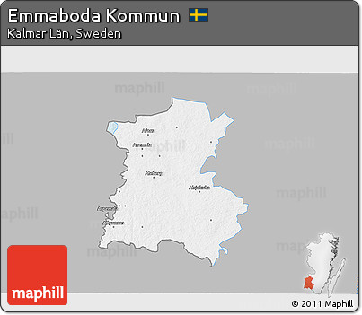 Gray 3D Map of Emmaboda Kommun, single color outside