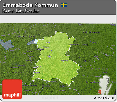 Physical 3D Map of Emmaboda Kommun, darken