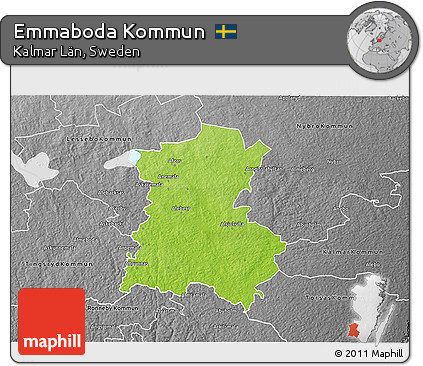Physical 3D Map of Emmaboda Kommun, desaturated