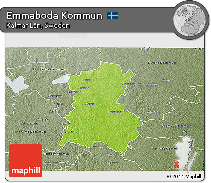 Physical 3D Map of Emmaboda Kommun, semi-desaturated