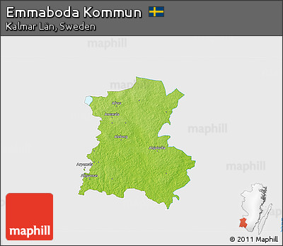 Physical 3D Map of Emmaboda Kommun, single color outside
