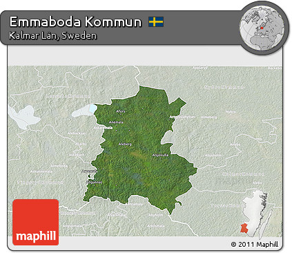 Satellite 3D Map of Emmaboda Kommun, lighten