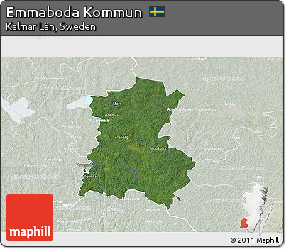 Satellite 3D Map of Emmaboda Kommun, lighten