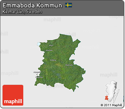 Satellite 3D Map of Emmaboda Kommun, single color outside