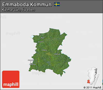 Satellite 3D Map of Emmaboda Kommun, single color outside