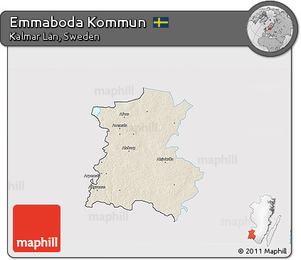 Shaded Relief 3D Map of Emmaboda Kommun, single color outside