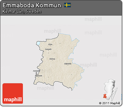Shaded Relief 3D Map of Emmaboda Kommun, single color outside