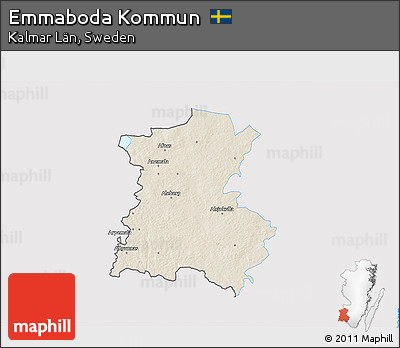 Shaded Relief 3D Map of Emmaboda Kommun, single color outside