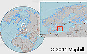 Gray Location Map of Emmaboda Kommun, within the entire country, hill shading