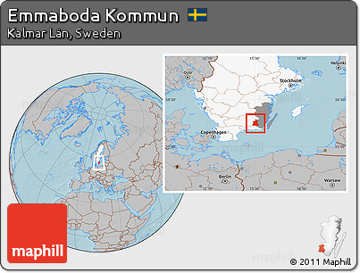 Gray Location Map of Emmaboda Kommun, highlighted country, highlighted parent region, hill shading