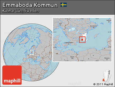 Gray Location Map of Emmaboda Kommun, highlighted parent region, hill shading