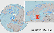 Gray Location Map of Kalmar Län, within the entire country, hill shading