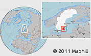 Gray Location Map of Kalmar Län, highlighted country, within the entire country, hill shading