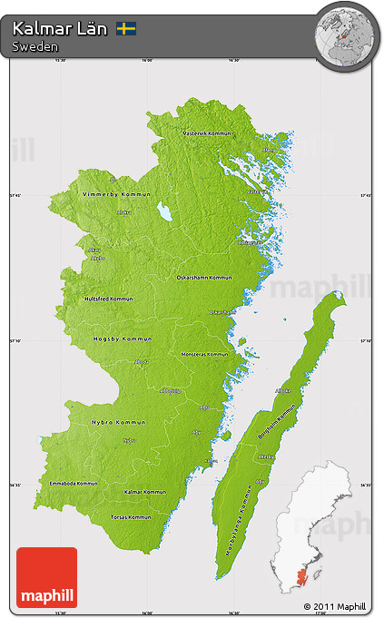 Physical Map of Kalmar Län, cropped outside