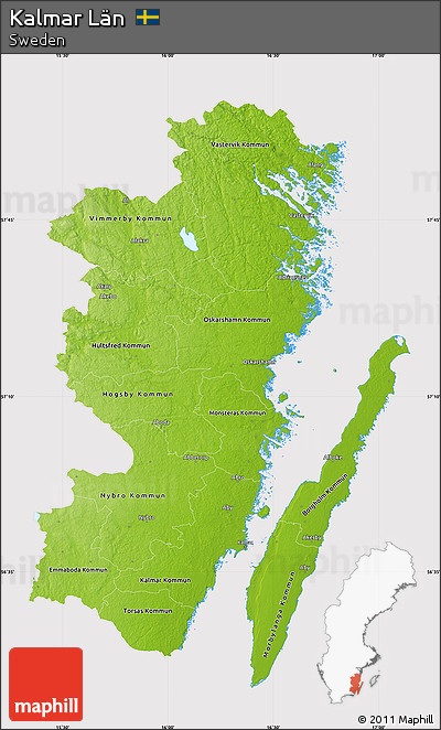 Physical Map of Kalmar Län, cropped outside