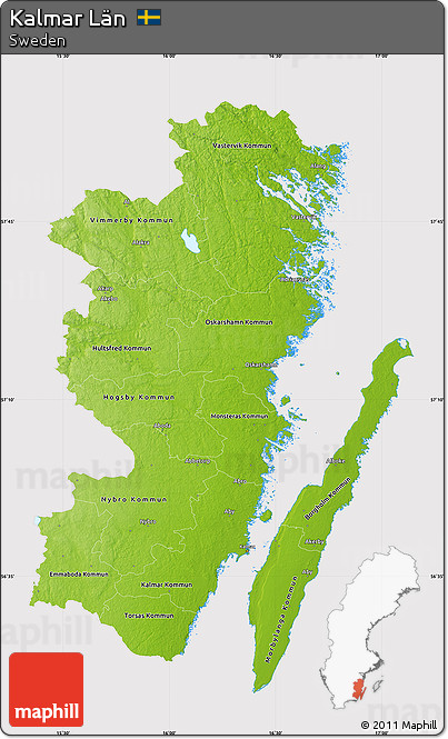 Physical Map of Kalmar Län, cropped outside