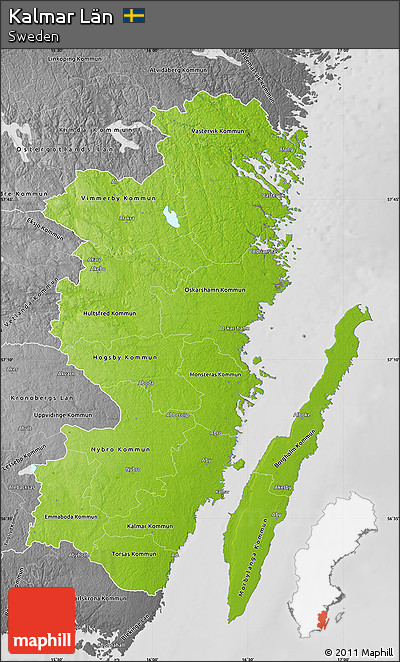 Physical Map of Kalmar Län, desaturated