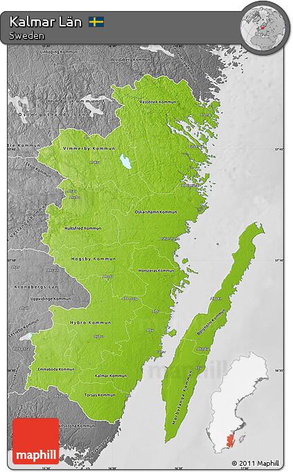 Physical Map of Kalmar Län, desaturated