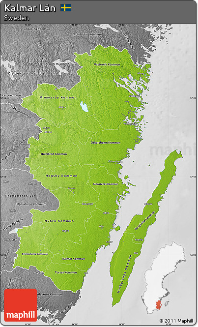 Physical Map of Kalmar Län, desaturated