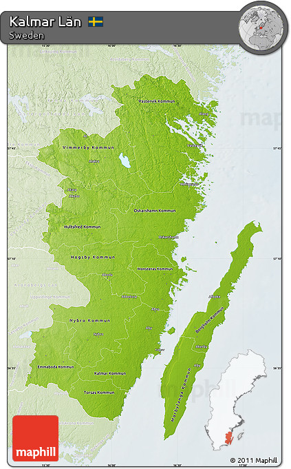 Physical Map of Kalmar Län, lighten