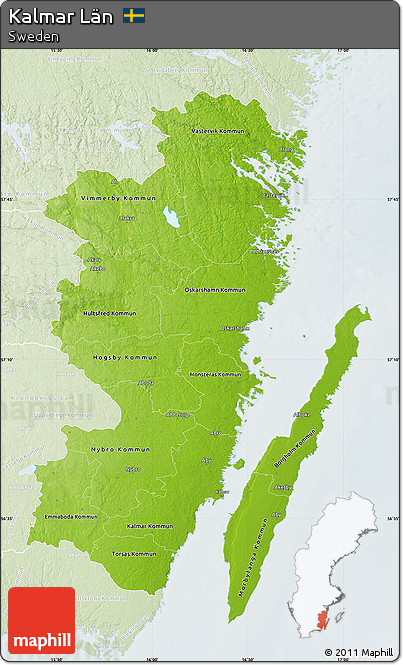 Physical Map of Kalmar Län, lighten