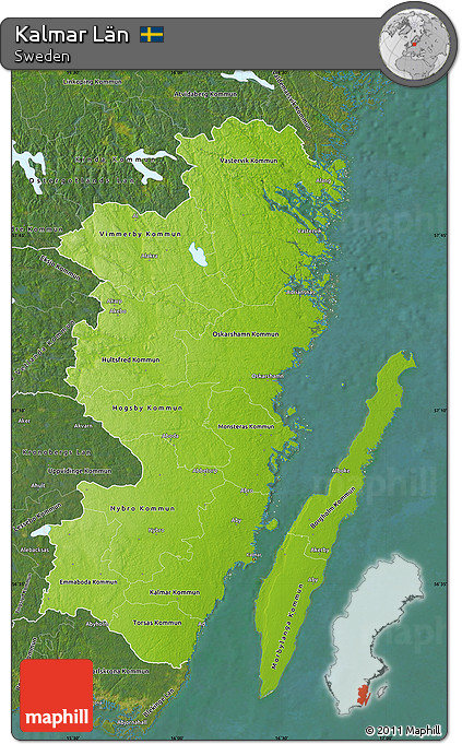 Physical Map of Kalmar Län, satellite outside