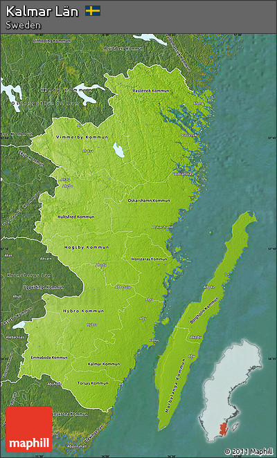 Physical Map of Kalmar Län, satellite outside