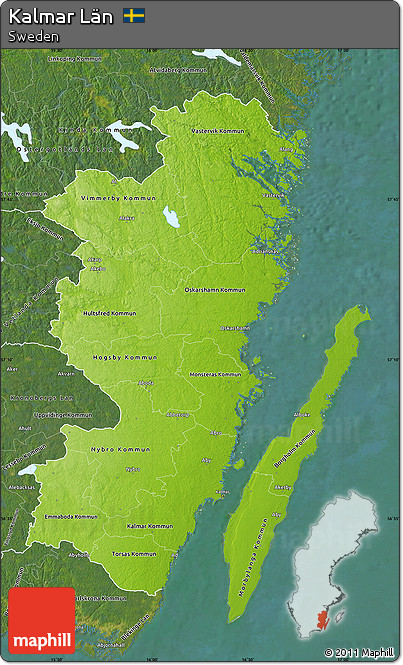 Physical Map of Kalmar Län, satellite outside