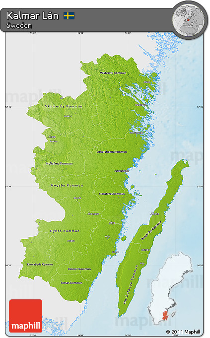 Physical Map of Kalmar Län, single color outside