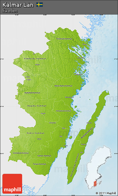 Physical Map of Kalmar Län, single color outside