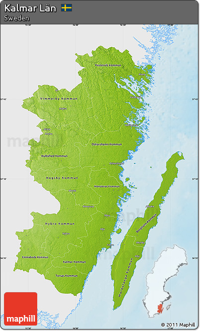 Physical Map of Kalmar Län, single color outside