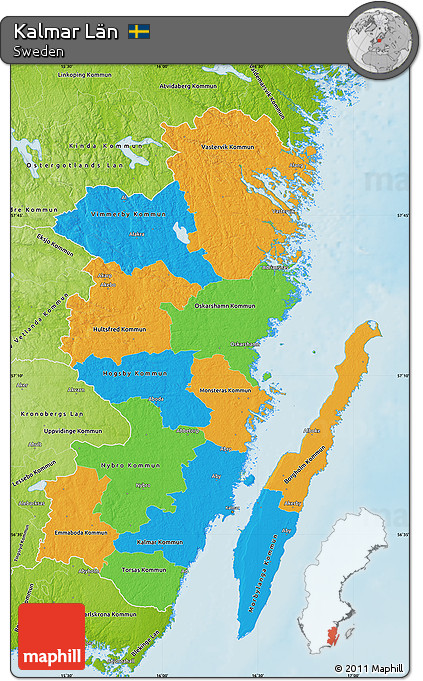 Political Map of Kalmar Län, physical outside