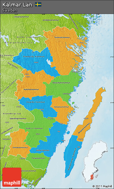 Political Map of Kalmar Län, physical outside